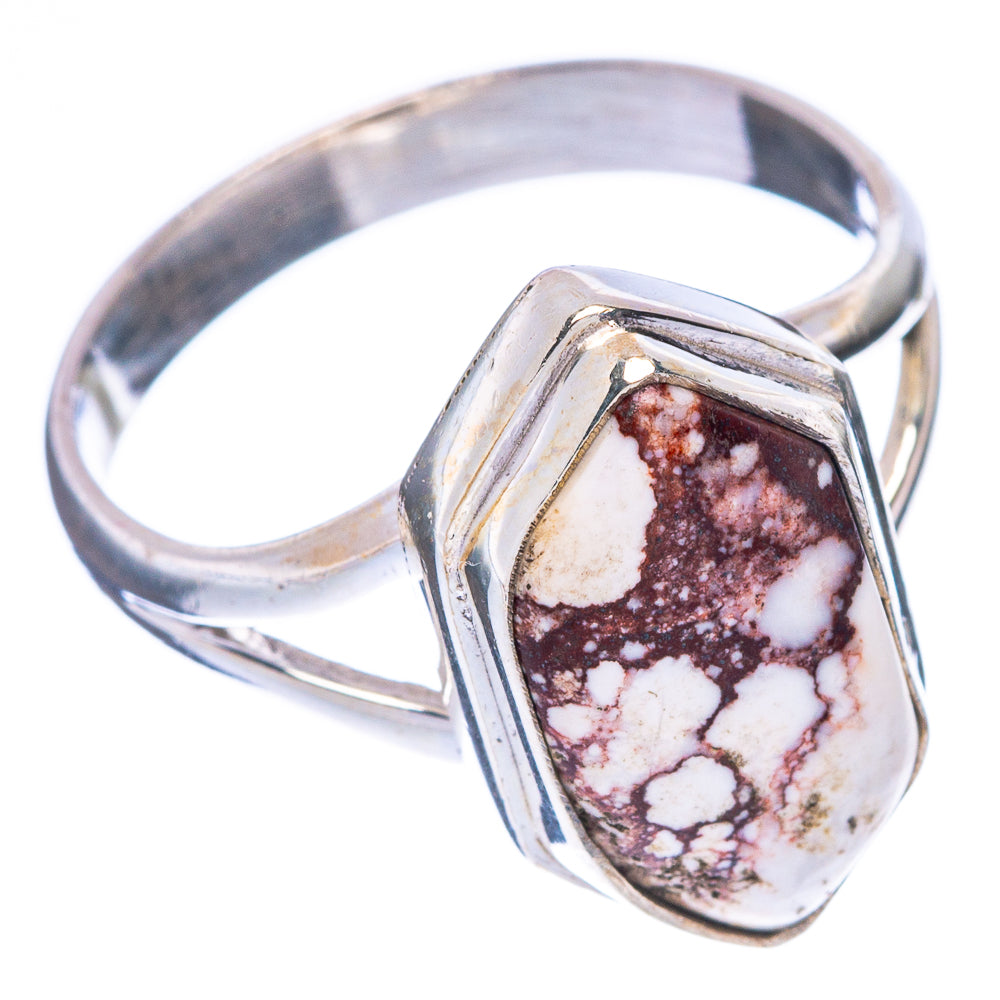Wild Horse Jasper ring in 925 sterling silver, teardrop bezel with mottled red and white stone