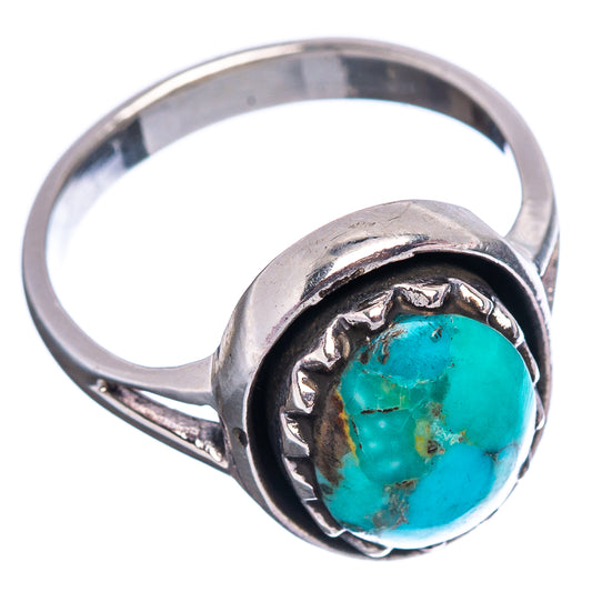Turquoise cabochon sterling silver ring, oval stone with ornate silver setting