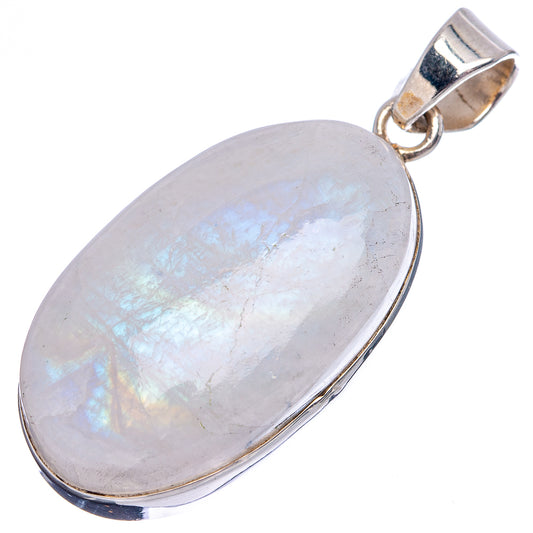 Oval rainbow moonstone pendant in .925 sterling silver, polished oval cabochon