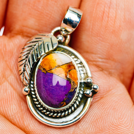 Southwestern Style Spiny Oyster Turquoise Pendant 1 1/4" (.925 Sterling Silver)