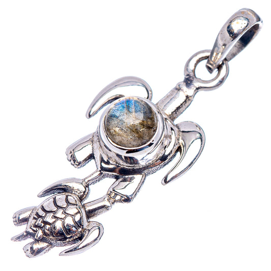 Labradorite turtle charm pendant in .925 sterling silver with round cabochon and bail