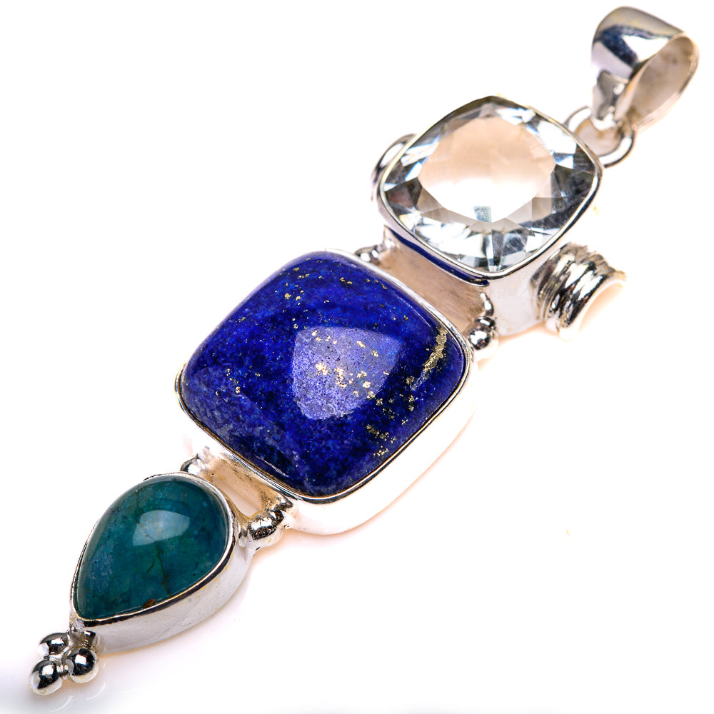 Lapis Lazuli, White Quartz, Blue Fluorite Pendant 2 3/8" (925 Sterling Silver) PD38491