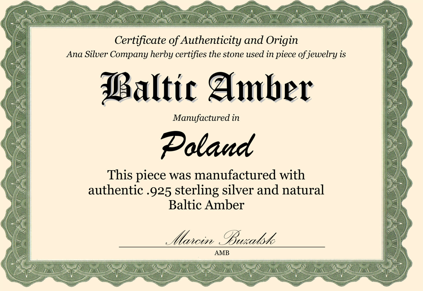 Baltic Amber Ring Size 7 Adjustable (.925 Sterling Silver)