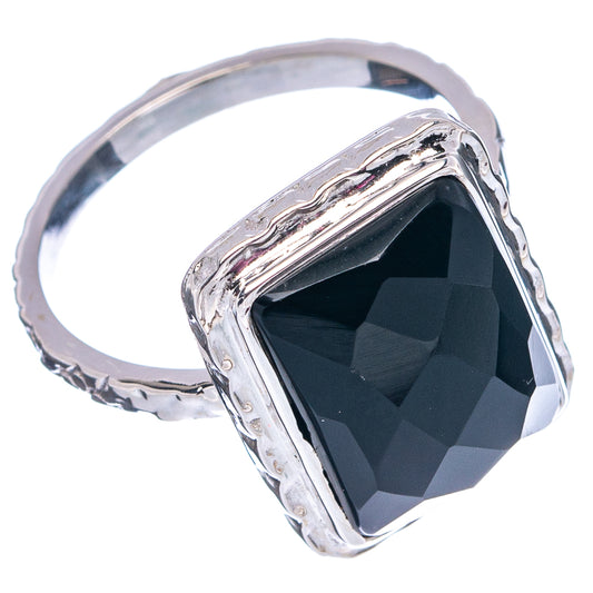 Square black onyx ring in sterling silver with twisted bezel and chunky band