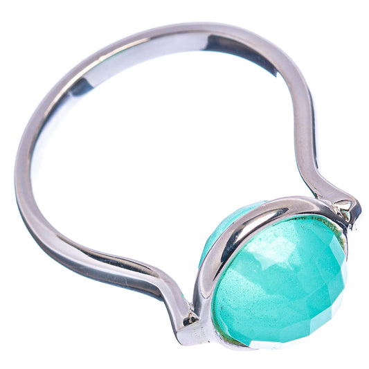 Sterling silver dainty ring with oval aqua-green chalcedony bezel set