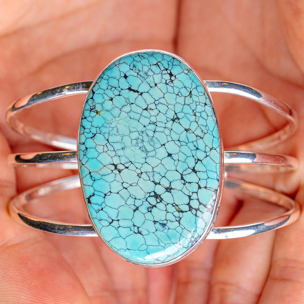 Tibetan Turquoise Cuff Bracelet Adjustable (.925 Sterling Silver)
