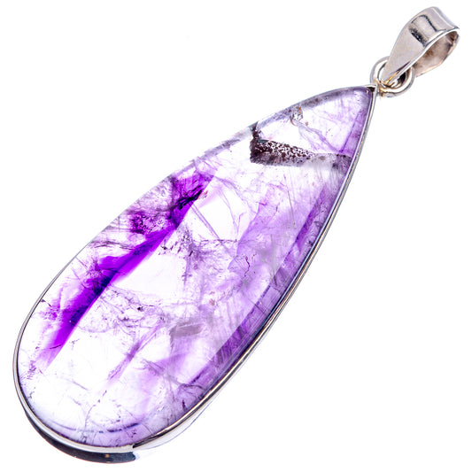 Amethyst teardrop pendant in .925 sterling silver, light purple cabochon with veiny inclusions.
