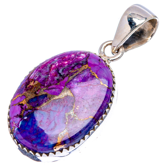 Oval purple and blue turquoise cabochon pendant with bail, sterling silver setting