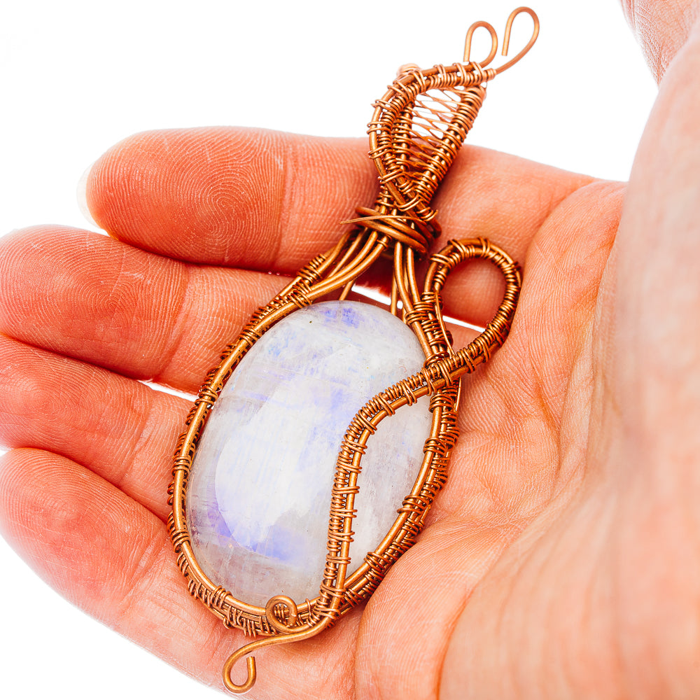 Rainbow Moonstone Wire Wrap Pendant 3 5/8" (Copper)