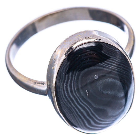 Sterling silver ring, size 10.75, oval black psilomelane stone in bezel setting