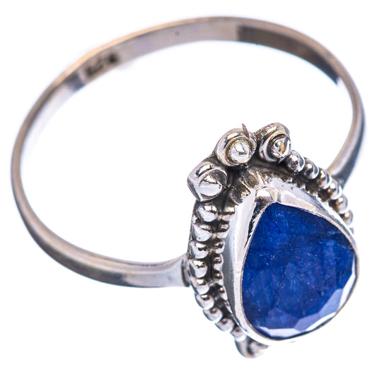 Sterling silver sillimanite ring with blue oval stone and detailed rope-style setting