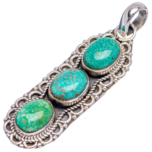 Turquoise oval pendant charm, three bezel-set stones on .925 sterling silver