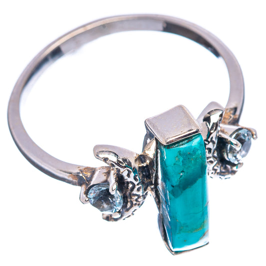 Mojave turquoise rectangle ring .925 sterling silver with round stone accents, side view