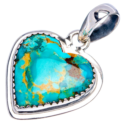 Turquoise heart pendant in sterling silver with scalloped edge and metal bail