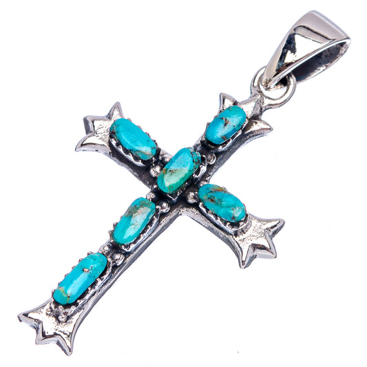 Sterling silver cross pendant with turquoise oval stones and top bail loop