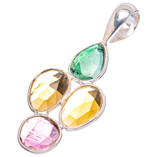 Faceted tourmaline pendant in .925 sterling silver bezel, with green, yellow, and pink