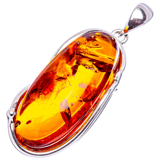 Oval Baltic amber pendant in .925 sterling silver with top loop bail