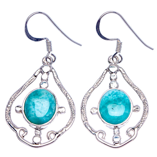 Turquoise Larimar teardrop earrings in .925 sterling silver with dangling hook backs