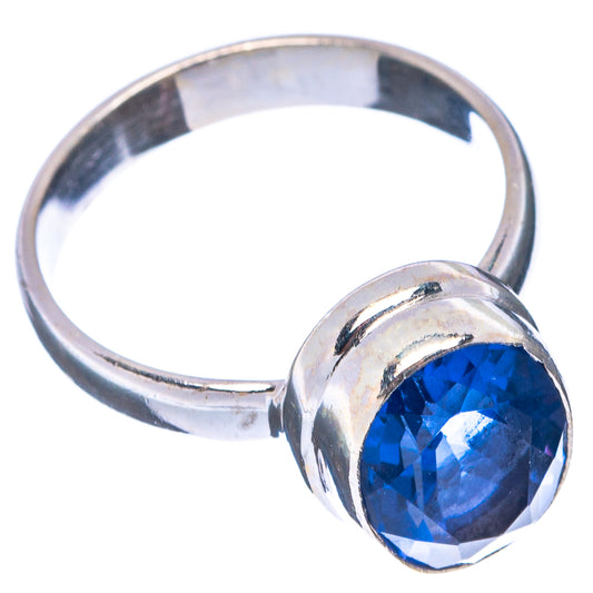 Faceted blue fluorite ring with 925 sterling silver band and round gemstone setting