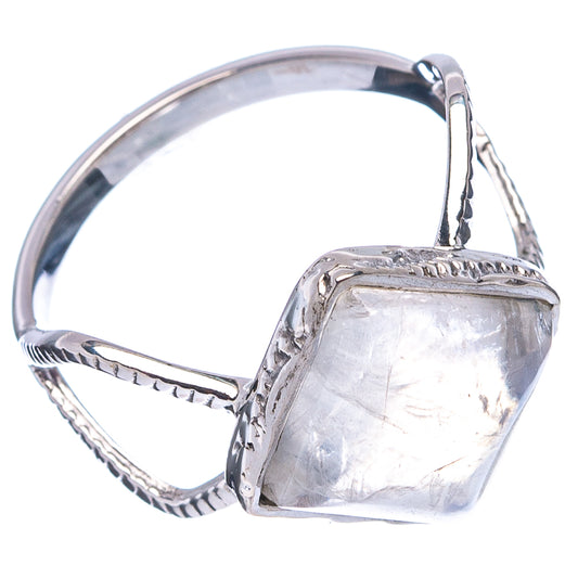 Sterling silver moonstone ring, square bezel and ridged band detail
