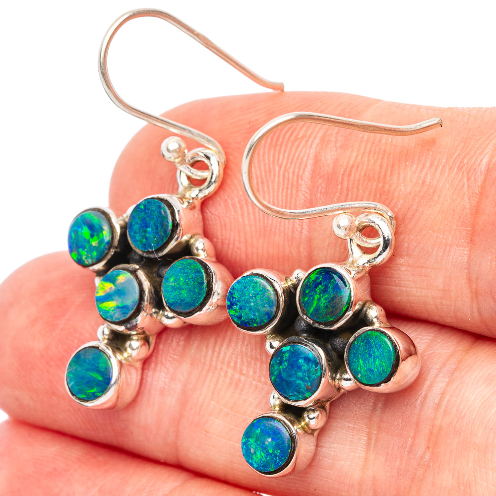 Rare Doublet Opal Cross Earrings 1 3/8" (925 Sterling Silver) E2664