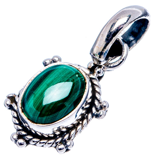 Malachite pendant with oval green stone and scalloped .925 sterling silver bail