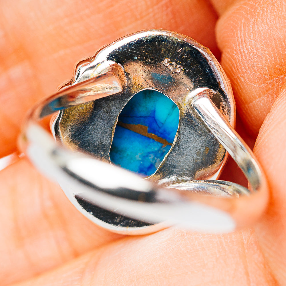 Southwestern Style Ice Blue Dahlia Turquoise Ring Size 8.75 (.925 Sterling Silver)