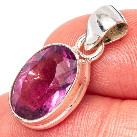 Faceted Pink Fluorite Pendant 7/8" (925 Sterling Silver) P43017