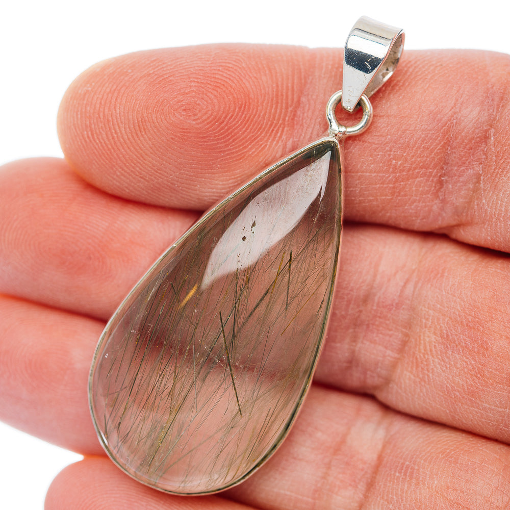 Premium Green Rutilated Quartz Pendant 2 1/8" (.925 Sterling Silver)
