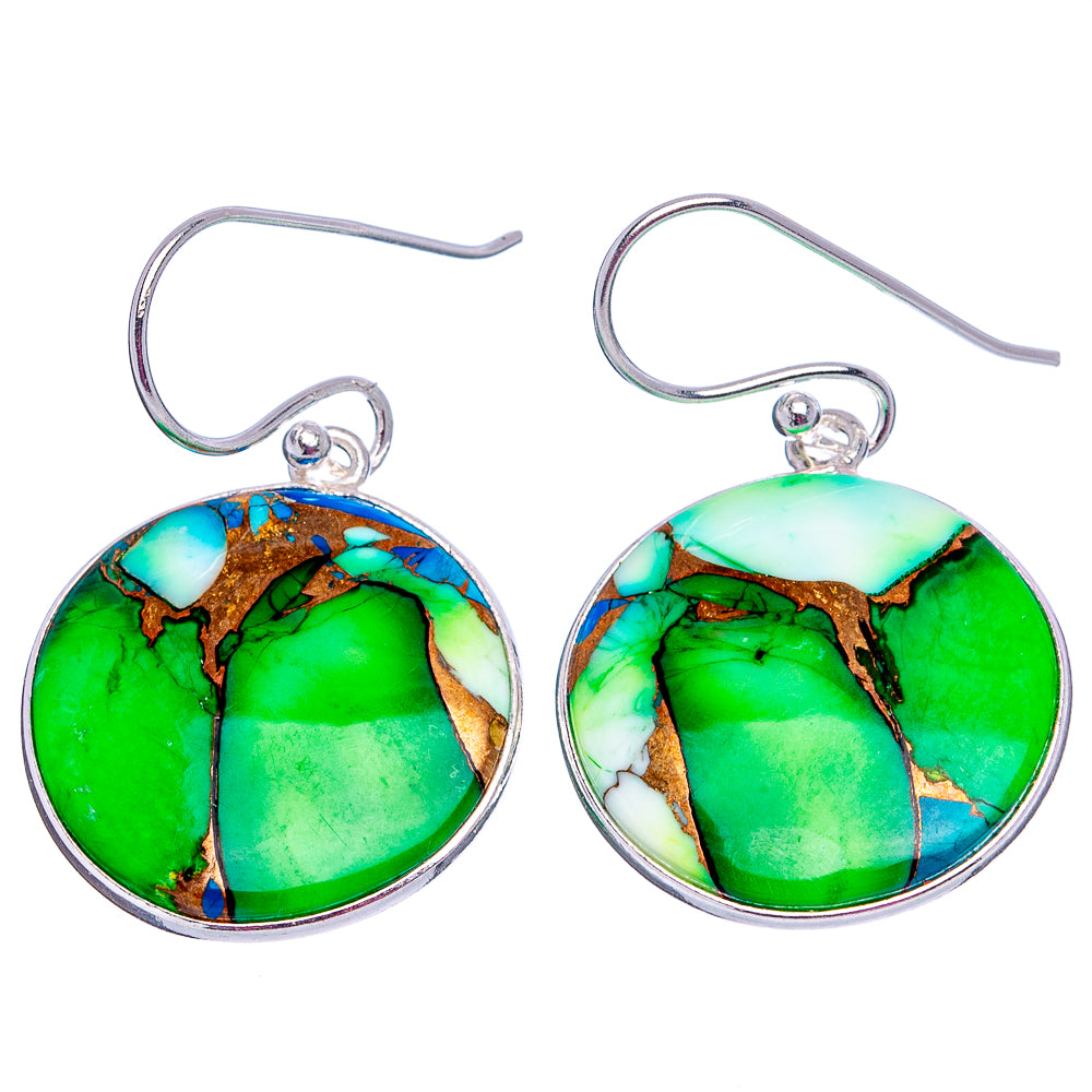 Green Copper Turquoise Earrings 1 3/8" (.925 Sterling Silver)