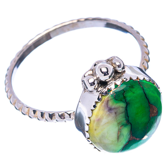 925 sterling silver ring with oval green turquoise stone, beaded band