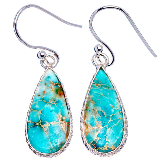 Turquoise imperial jasper teardrop earrings with .925 sterling silver French hooks