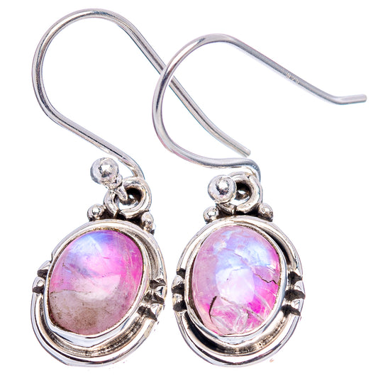 Pink iridescent oval stone earrings with sterling silver bezel and fishhook wires