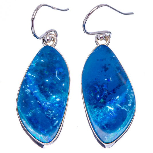 Sterling silver opal drop earrings with blue teardrop stones and hook backs