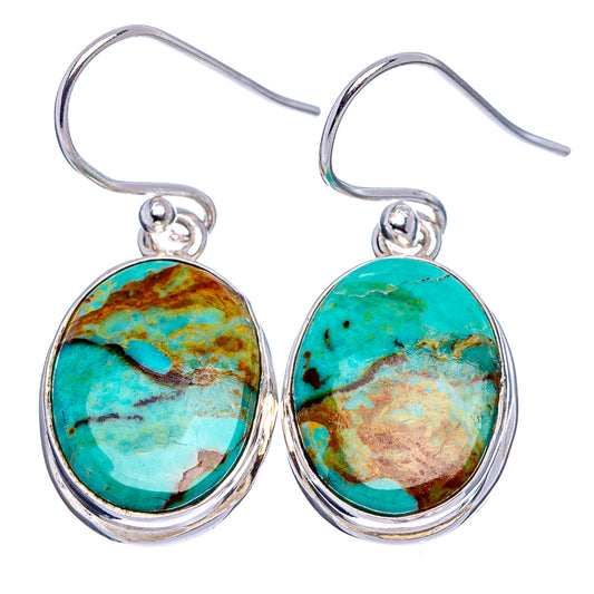 Pair of turquoise oval drop earrings, .925 sterling silver fishhook settings