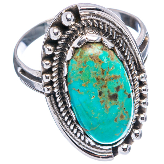 Sterling silver turquoise oval cabochon ring with bead-detailed split shoulders