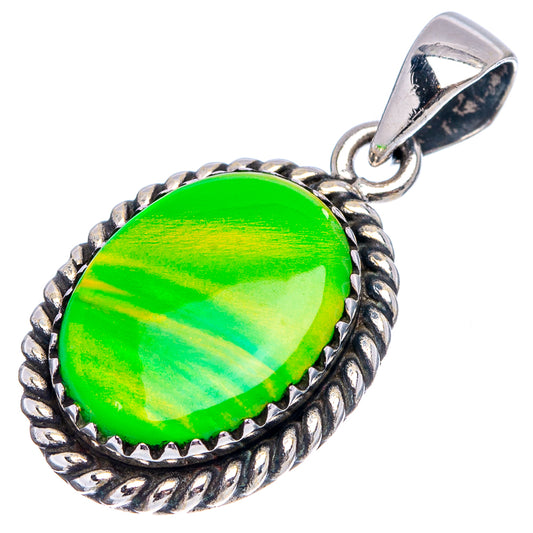 Sterling silver opal pendant with bright green oval cabochon in rope frame