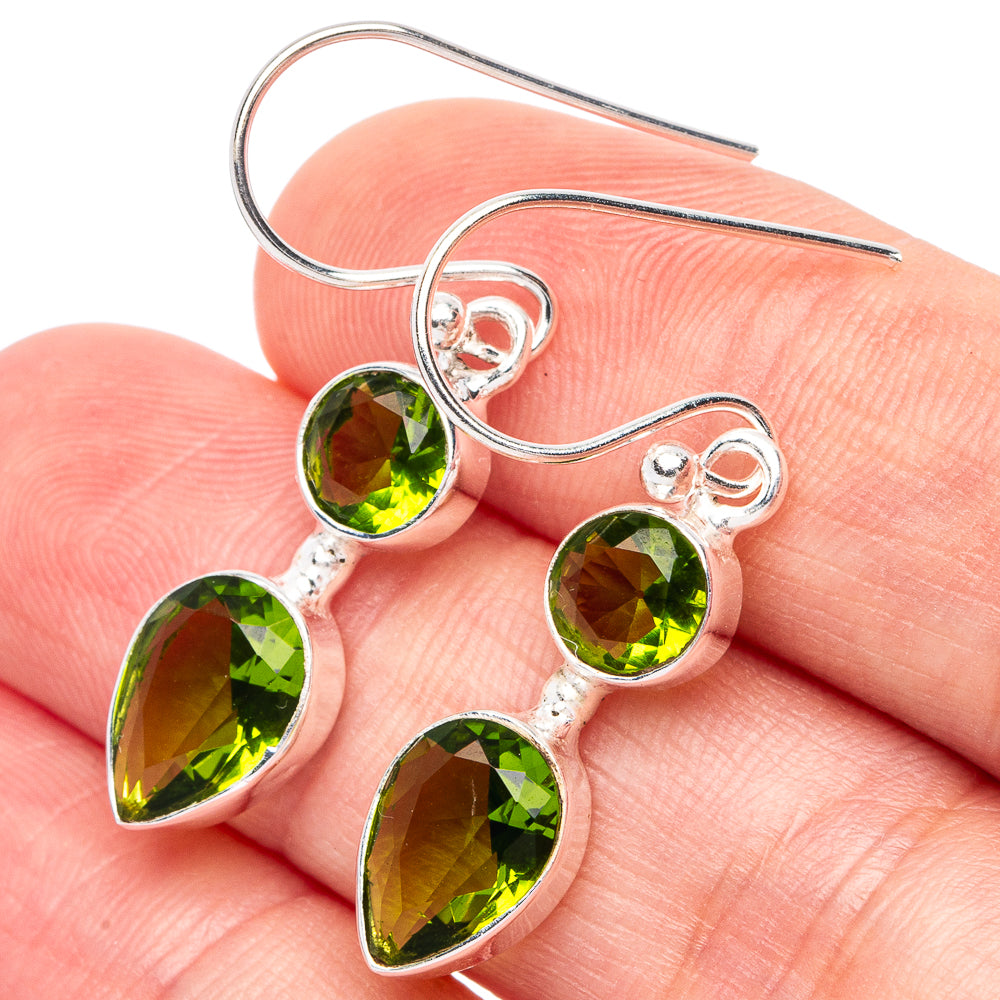925 sterling silver peridot green teardrop earrings with French hook closures