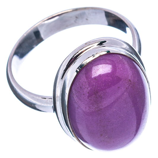Sterling silver ring with purple cabochon gemstone, open band and polished bezel