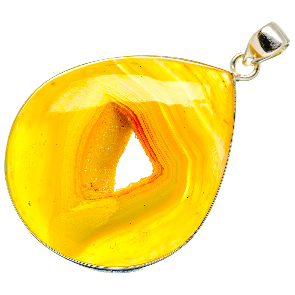 Yellow Window Druzy Pendant 2 1/4" (925 Sterling Silver) PD36955