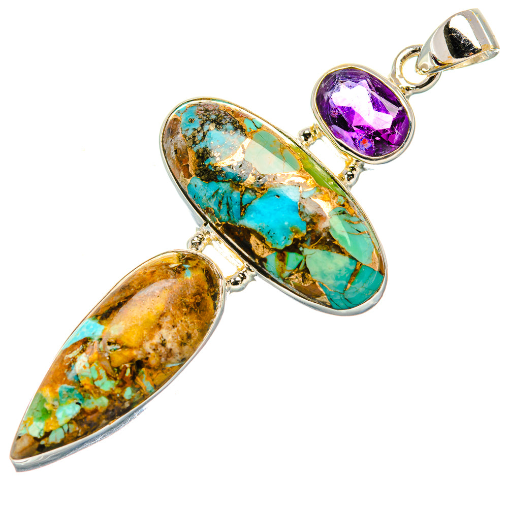 Kingman Mohave Turquoise, Amethyst Pendant 2 1/2" (925 Sterling Silver) PD37245