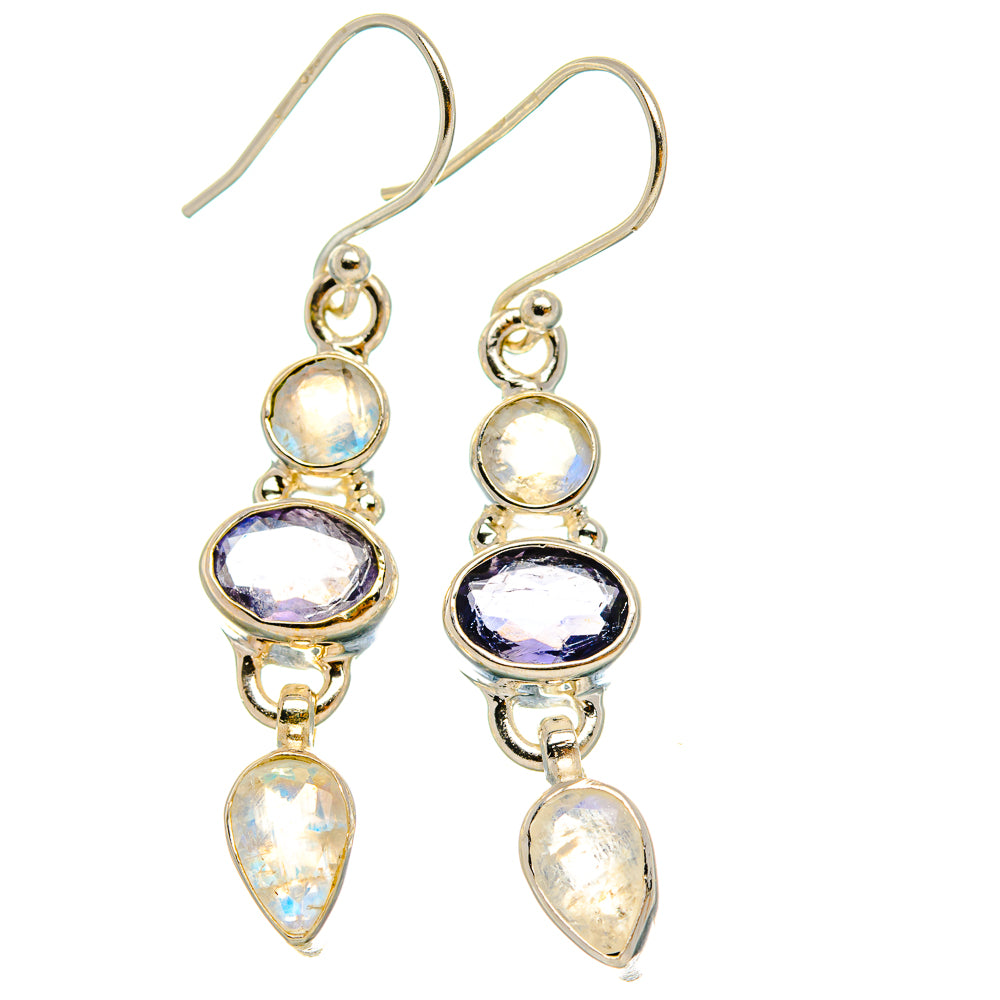 Ana Silver Co Faceted Tanzanite, Rainbow Moonstone Earrings 1 3/4" (925 Sterling Silver)