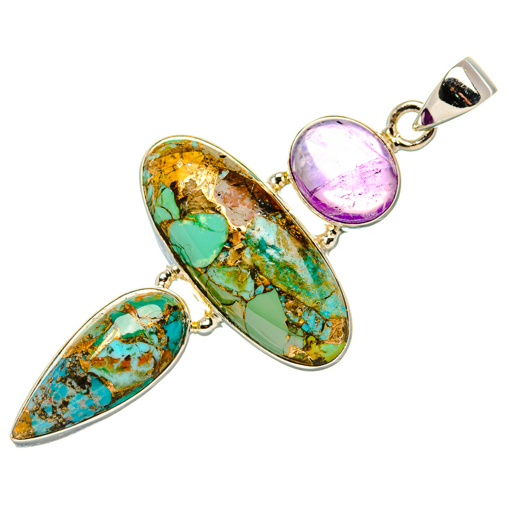 Kingman Mohave Turquoise, Amethyst Pendant 2 1/4" (925 Sterling Silver) PD37180