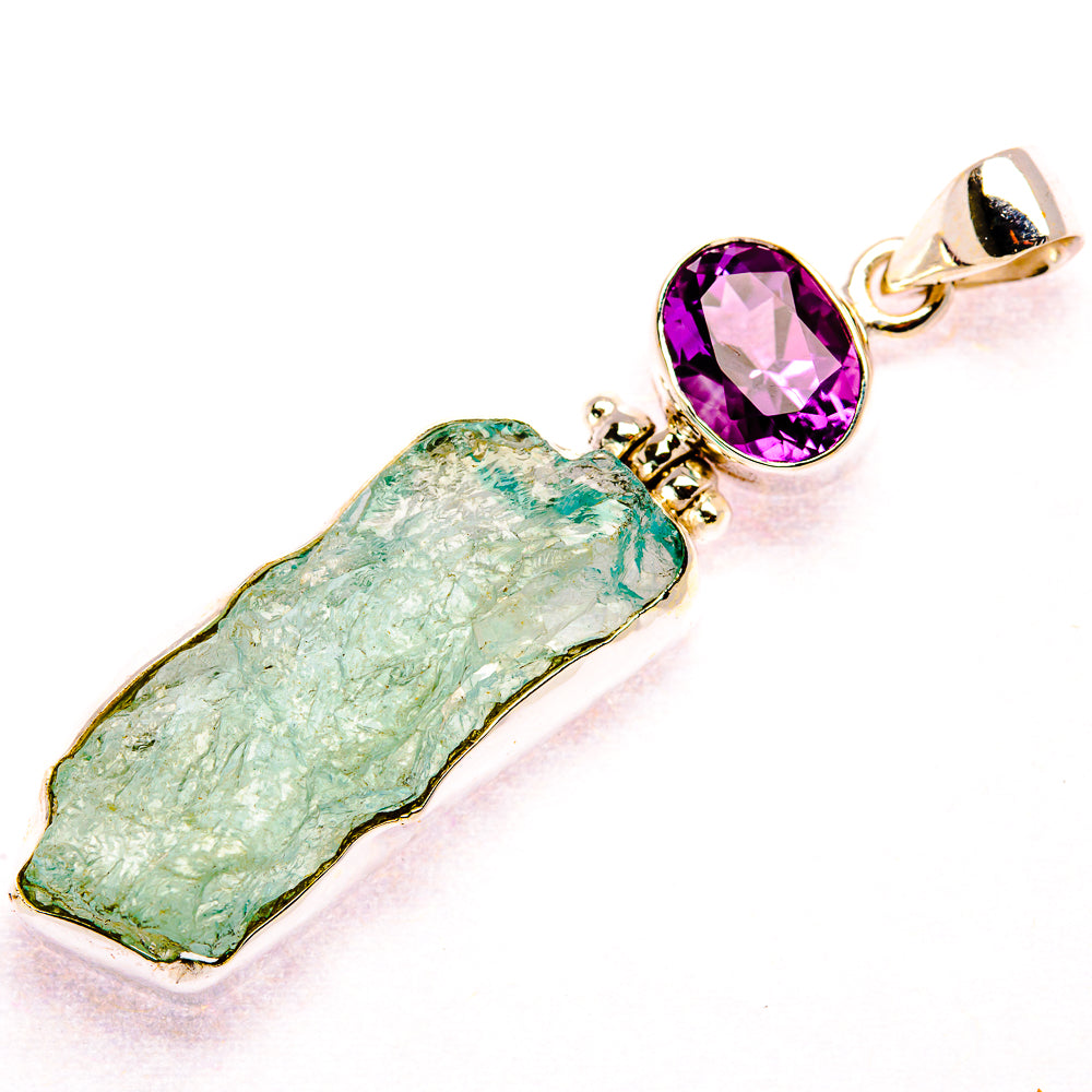Rough Aquamarine, Amethyst 925 Sterling Silver Pendant 2 3/8" (925 Sterling Silver) PD37663