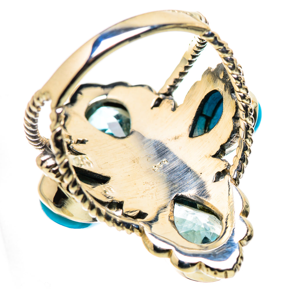 Sterling silver ring with turquoise cabochons and faceted oval blue gemstone settings
