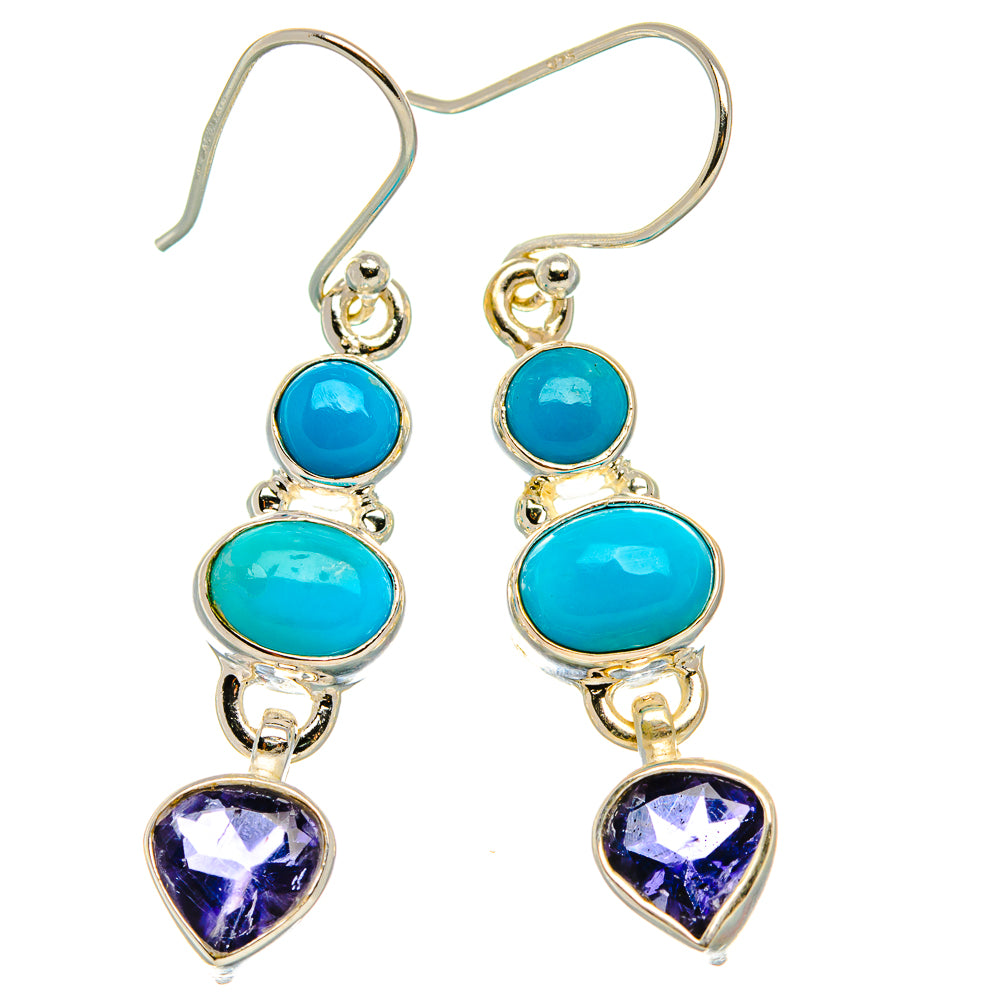 Sleeping Beauty Turquoise, Tanzanite Earrings 1 3/4" (925 Sterling Silver) EARR431660
