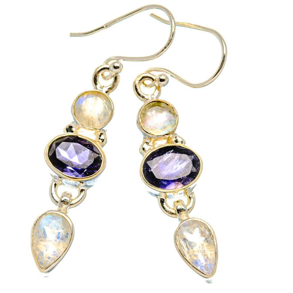 Tanzanite, Rainbow Moonstone Earrings 1 3/4" (925 Sterling Silver) EARR431638