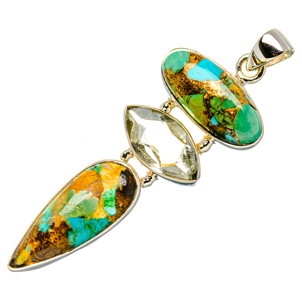 Kingman Mohave Turquoise, White Quartz Pendant 2 1/4" (925 Sterling Silver) PD37178