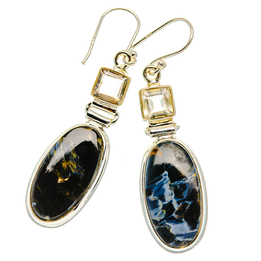 Pietersite, White Quartz Earrings 2" (925 Sterling Silver) EARR431636