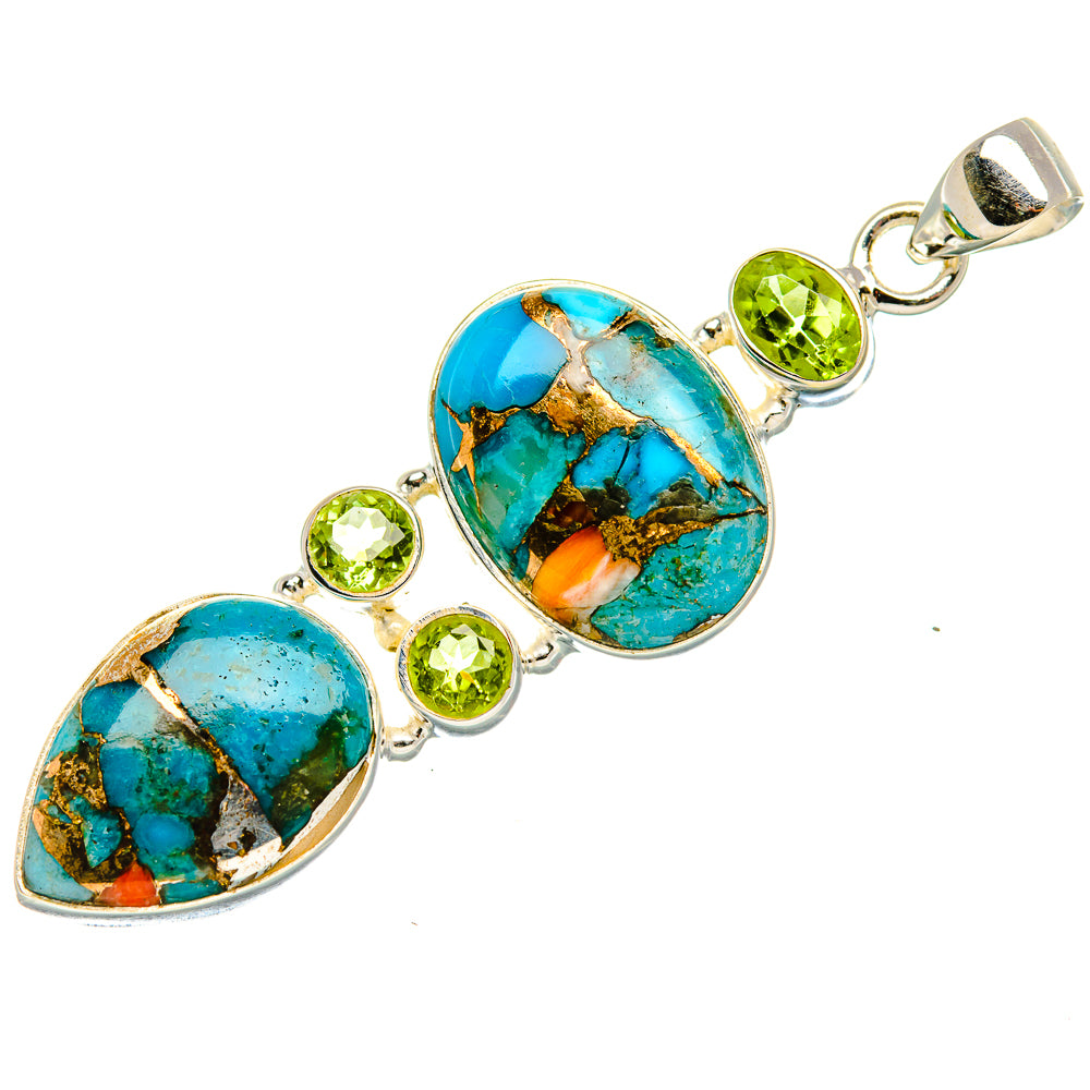 Spiny Oyster Turquoise, Peridot 925 Sterling Silver Pendant 2 3/8" (925 Sterling Silver) PD37690